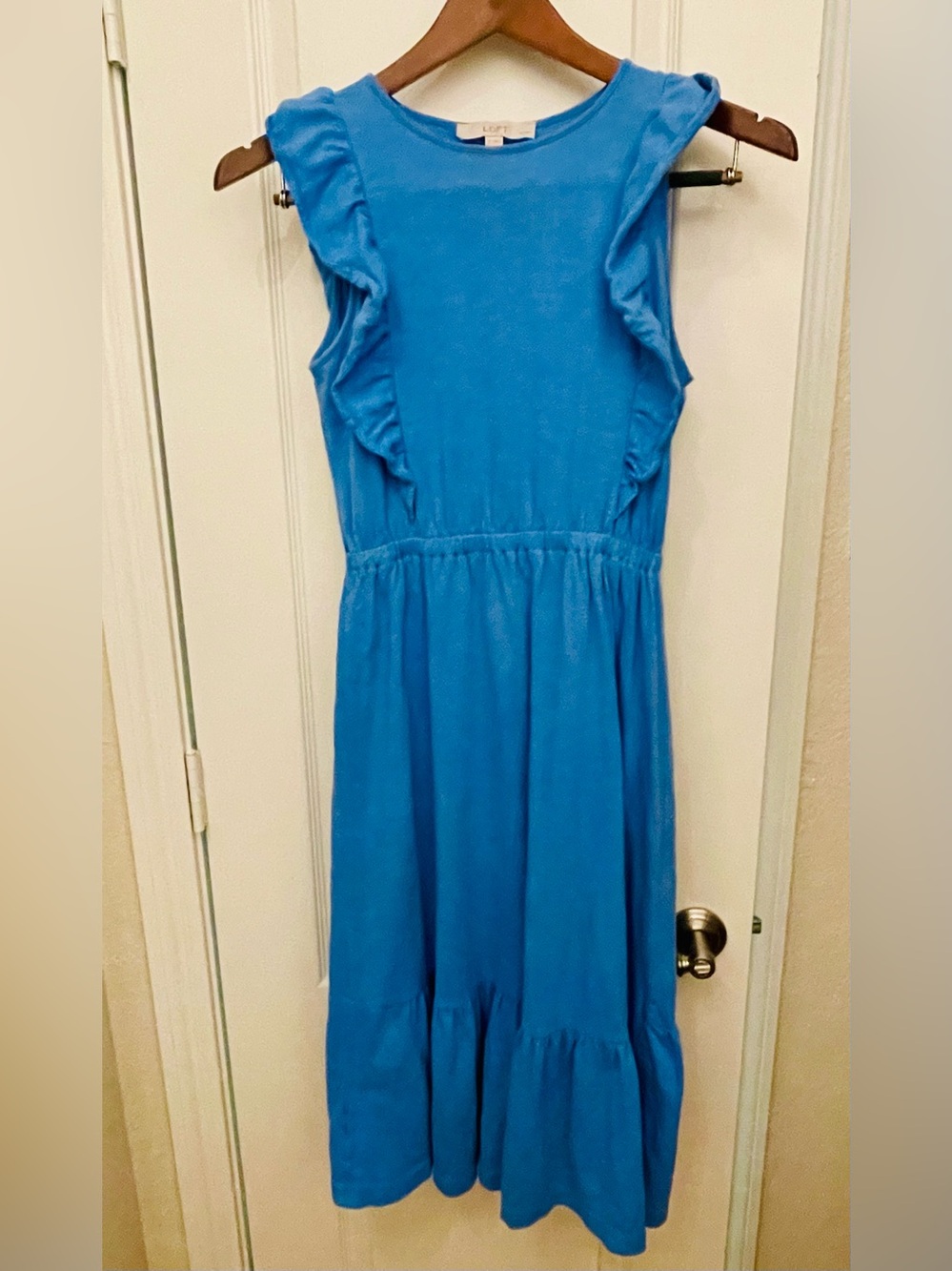 LOFT Bright Blue Ruffle Sleeve Casual Dress